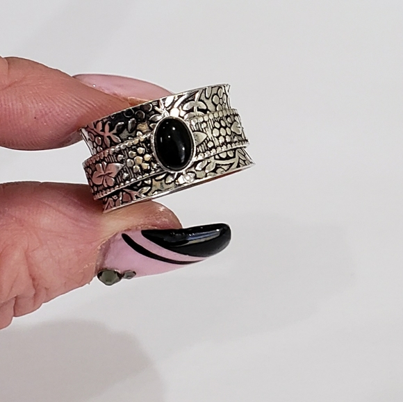 Black onyx gemstone, 925 silver ring, spinner ring - Picture 7 of 8